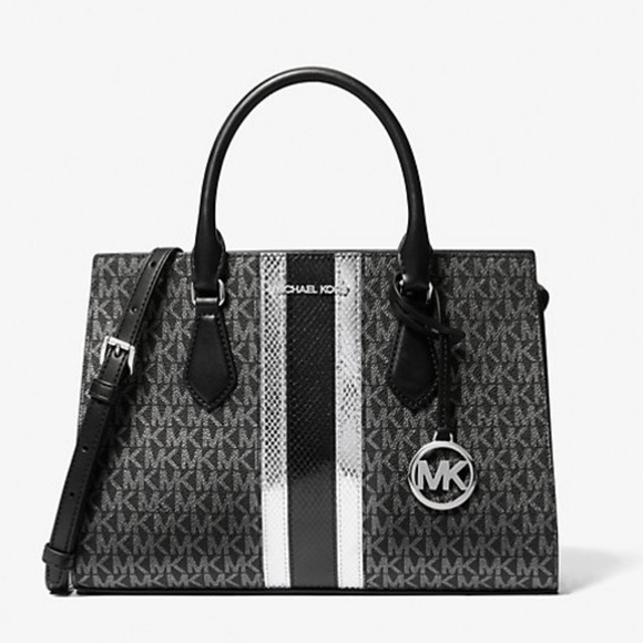 Michael Kors Handbags - Michael Kors Sheila Medium Signature Logo and Metallic Satchel Crossbody CZ NWT